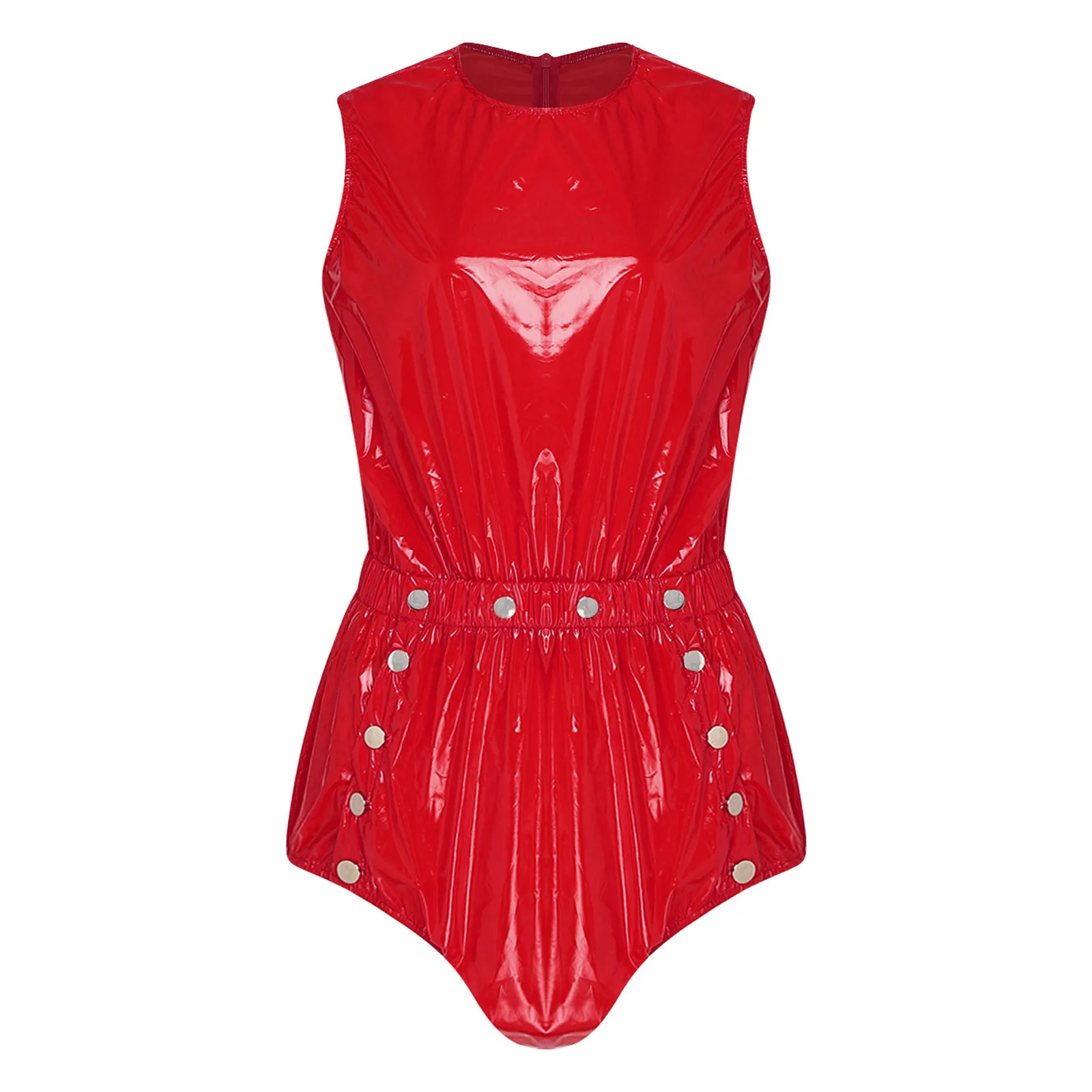 Womens One Piece Waterproof Rompers Sleeveless Back Zipper Openable Button Crotch Elastic Waist Jumpsuit for Rave Party Clubwear