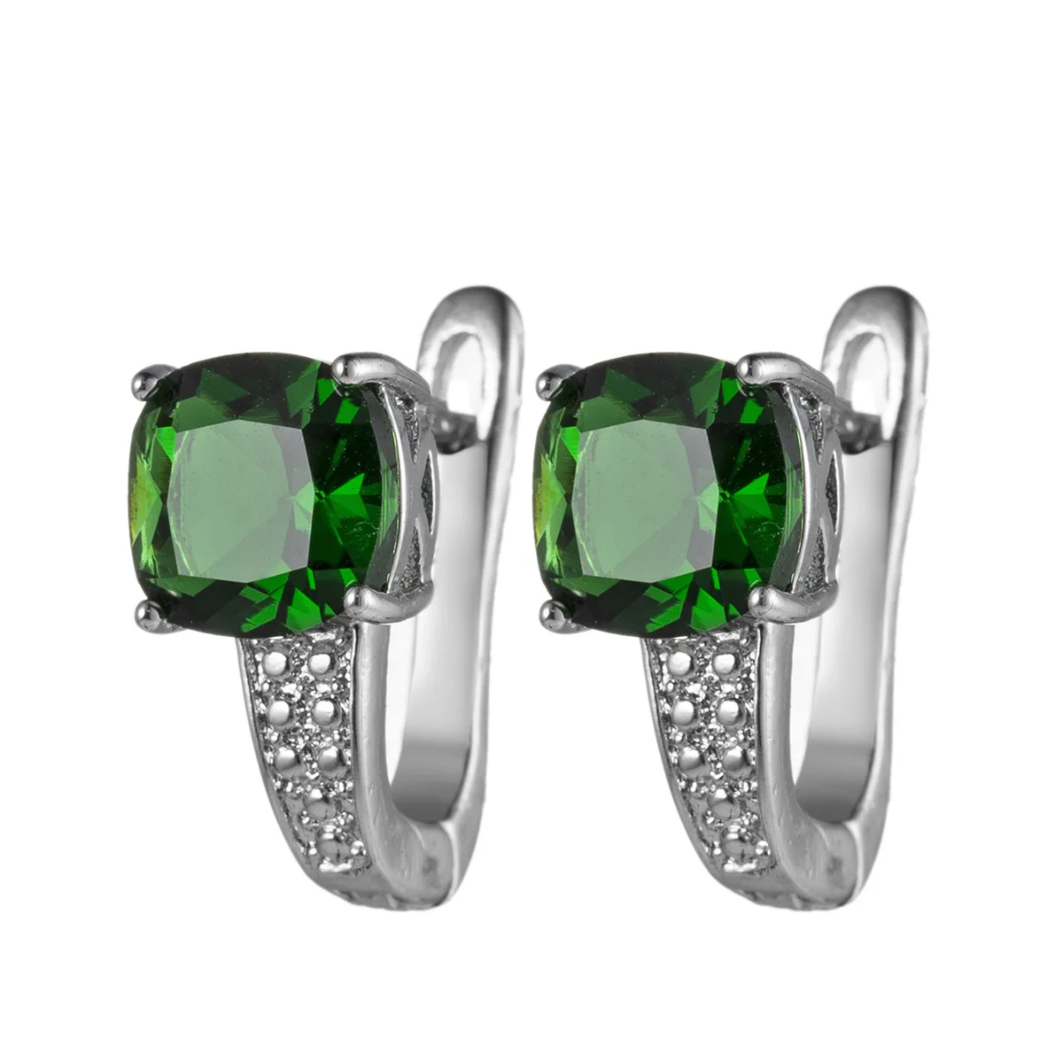 

Classic New 925 Sterling Silver square Shining Green Clear CZ Zircon Stud Earrings for Women Wedding Fine Jewelry pendientes