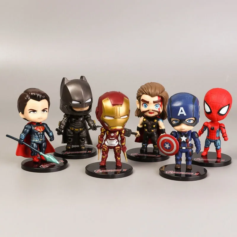 Figura de acción de los vengadores de Marvel para niños, adorno de coche de moda, versión Q, Spider Man, Iron Man, Capitán América