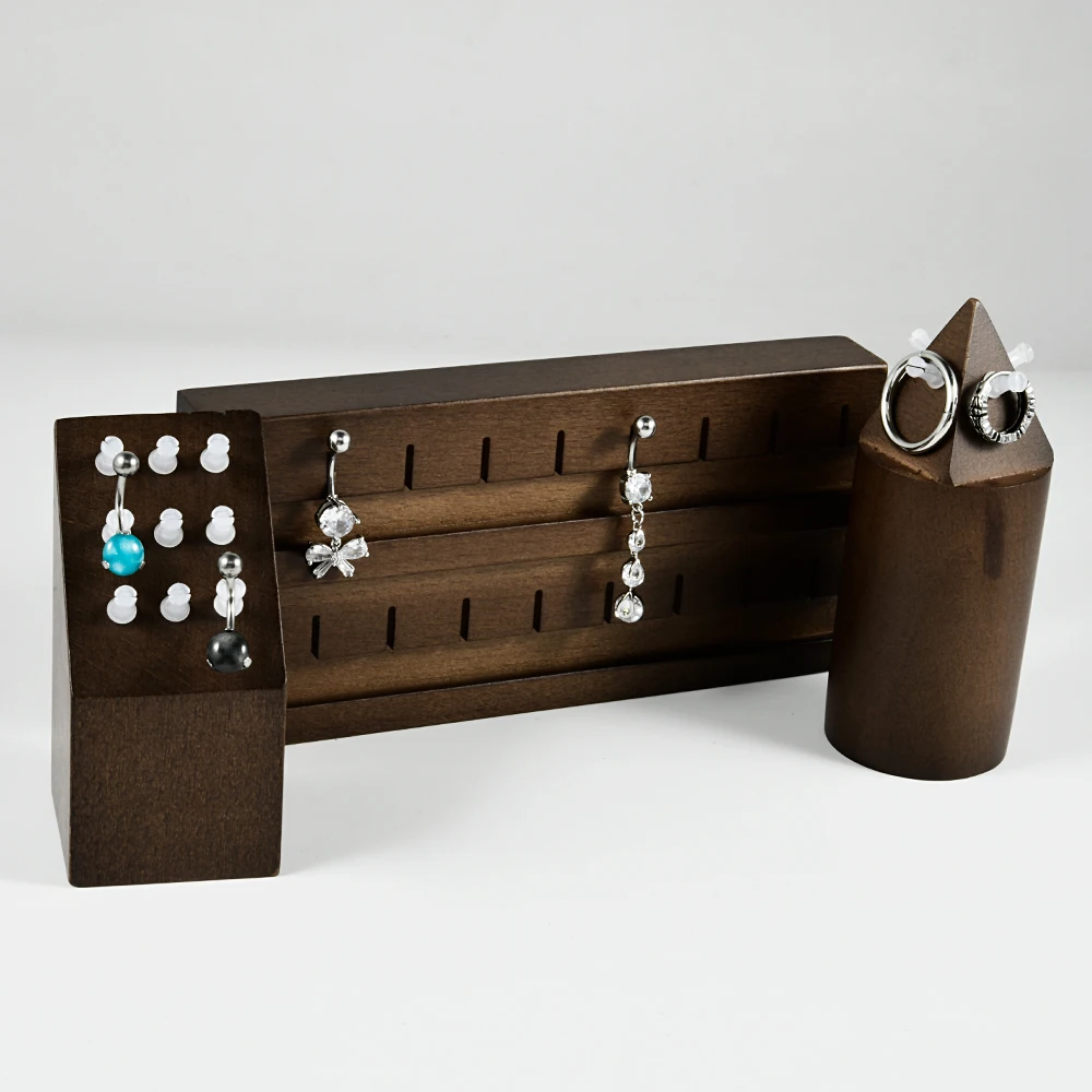 

1PC Wood Piercing Jewelry Display Flower Heart Shape Cases Stand Earring Belly Lip Tongue Body Piercing Jewelry Solid Wood Stand