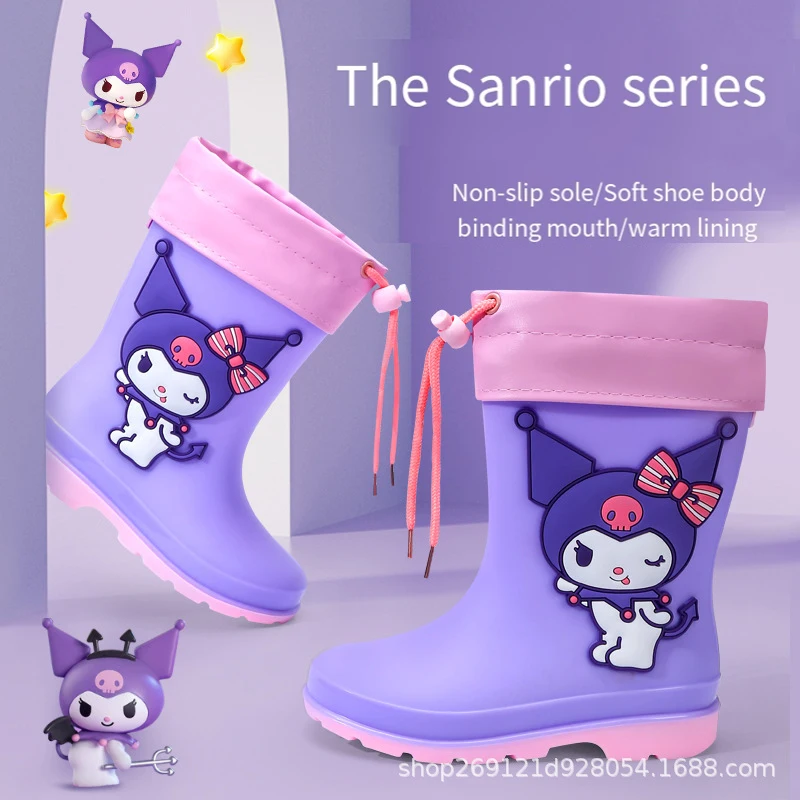 Sanrios Child Anime Figure Rain Boots Cartoon Kuromi My Melody Boy Girl Kawaii Cartoon Child Student Rain Boots Water Shoes