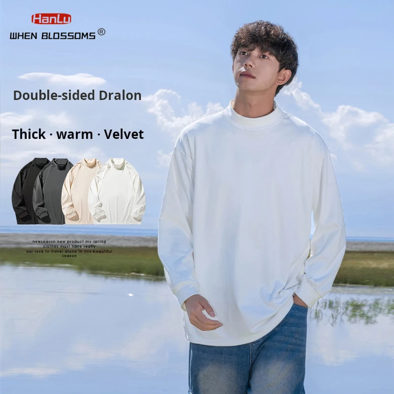 

Half high Neck Fleece Base Shirt for Men Autumn Winter New Style Long Sleeved T-shirt Solid Color Warm High-Quality pullover