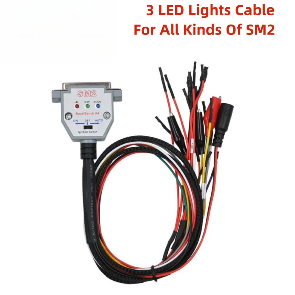 Cable de Banco de arranque SM2 PRO J2534, 3 luces LED,  Pinout para VCI, lectura y escritura, ECU BATT, VCC, KLINE, CAN-L, CAN-H