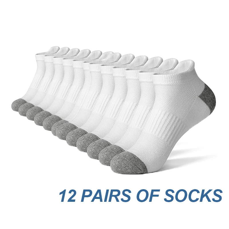 AOTOLK 6/12 Pares de Calcetines Deportivos de Algodón para Hombre y Mujer, Calcetines Cortos de Color Sólido, Transpirables, para Ciclismo, Correr, Verano