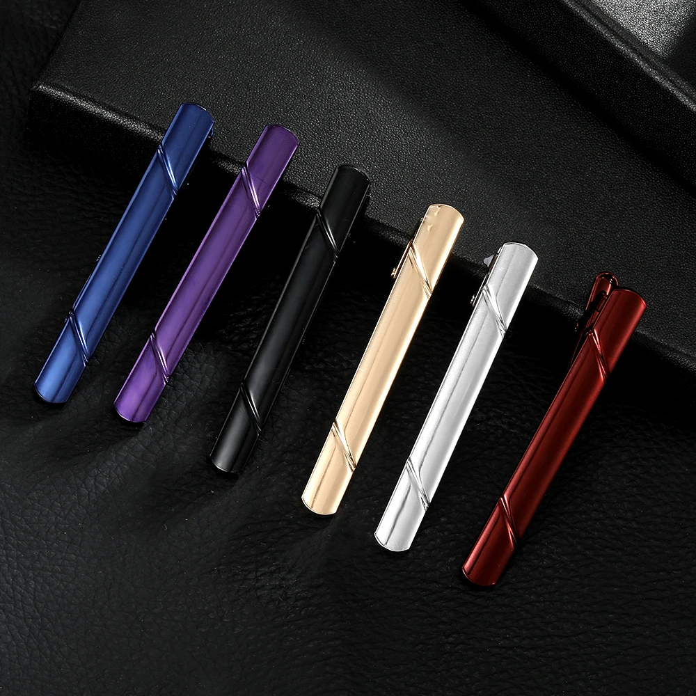 Multi-Color Metal Tie Clip Sleek Diagonal Groove Design Gentleman Necktie Bar Clips for Business Formal Occasions