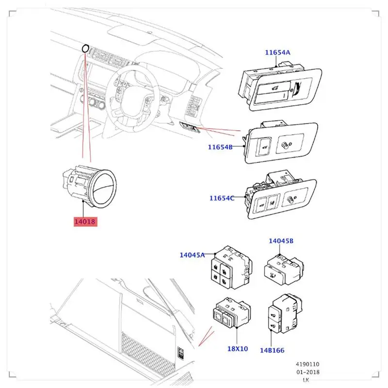 

LR071936 Car Glove Box Light Switch Upper Lower For Land Rover Range Rover 2013-2022