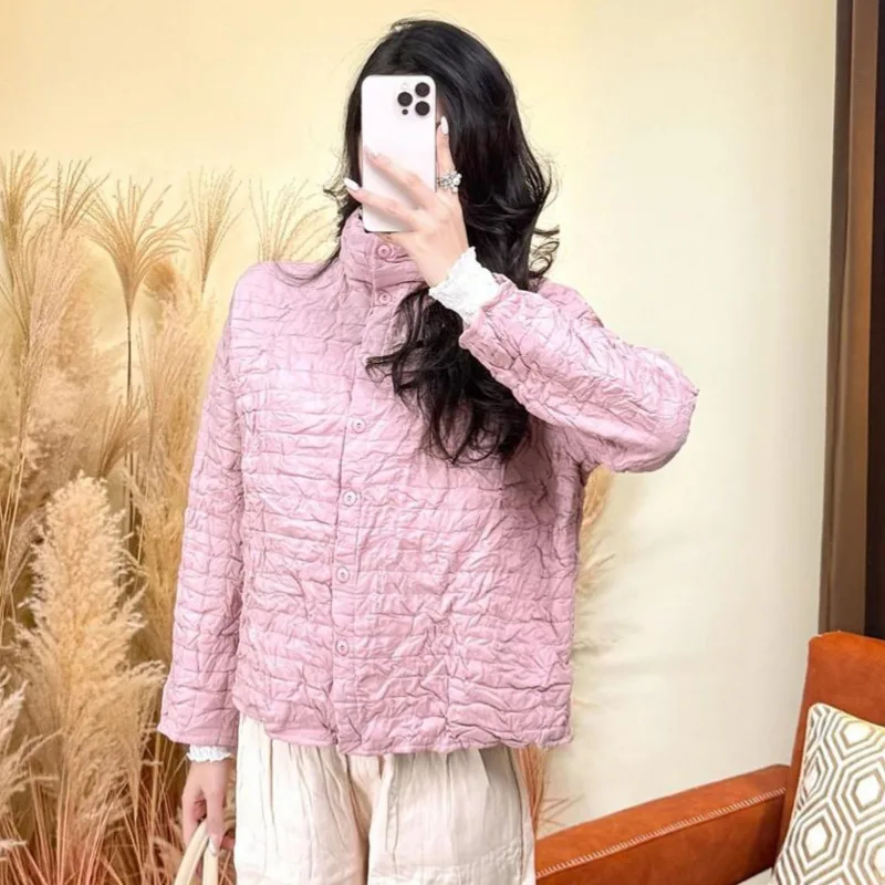 YFPF automne hiver nouvelle veste en coton femmes conception plissée couleur unie à manches longues manteau décontracté femme vêtements mode vêtements d'extérieur