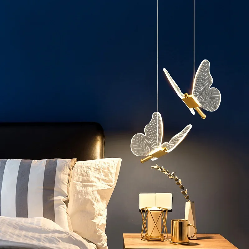 Butterfly Bedside Pendant Light Long Line Modern And Simple Bedroom Light Luxury Dining Room Home Decoration LED Pendant Lights