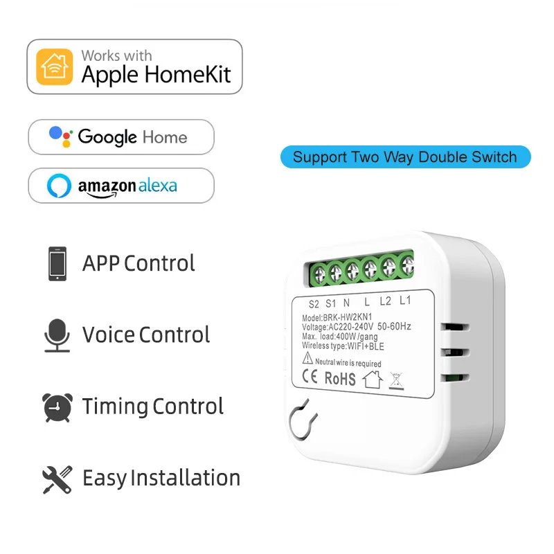 Smart Home WiFi Smart Switch for Homekit Cozylife 1/2 Gang Relay Breaker 2 Way Control Neutral Wire Required for Alexa Google