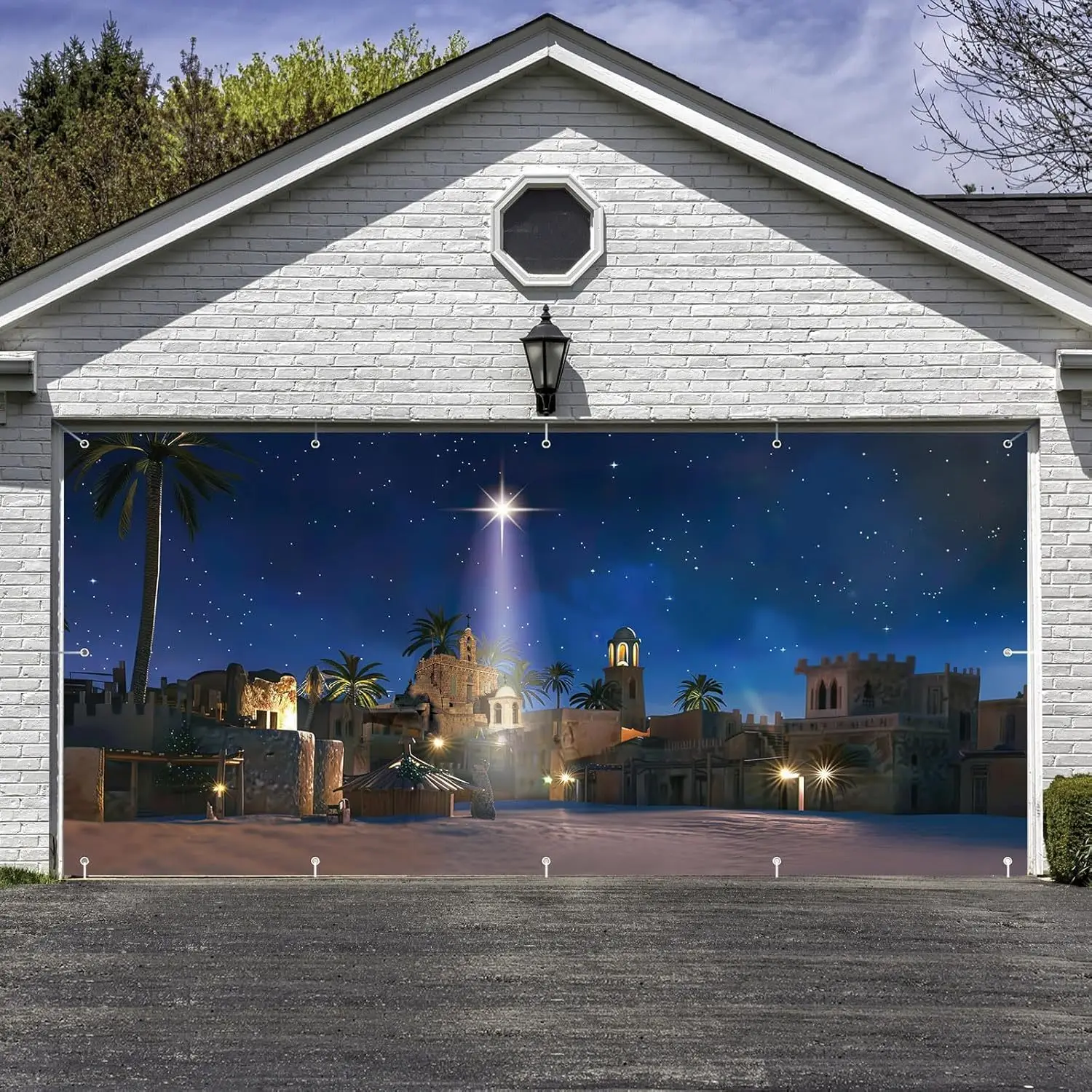

Christmas Garage Door Banner Nativity Cover Banner Star of Bethlehem for Nativity Scene City Backdrop Christmas Night Backdrop