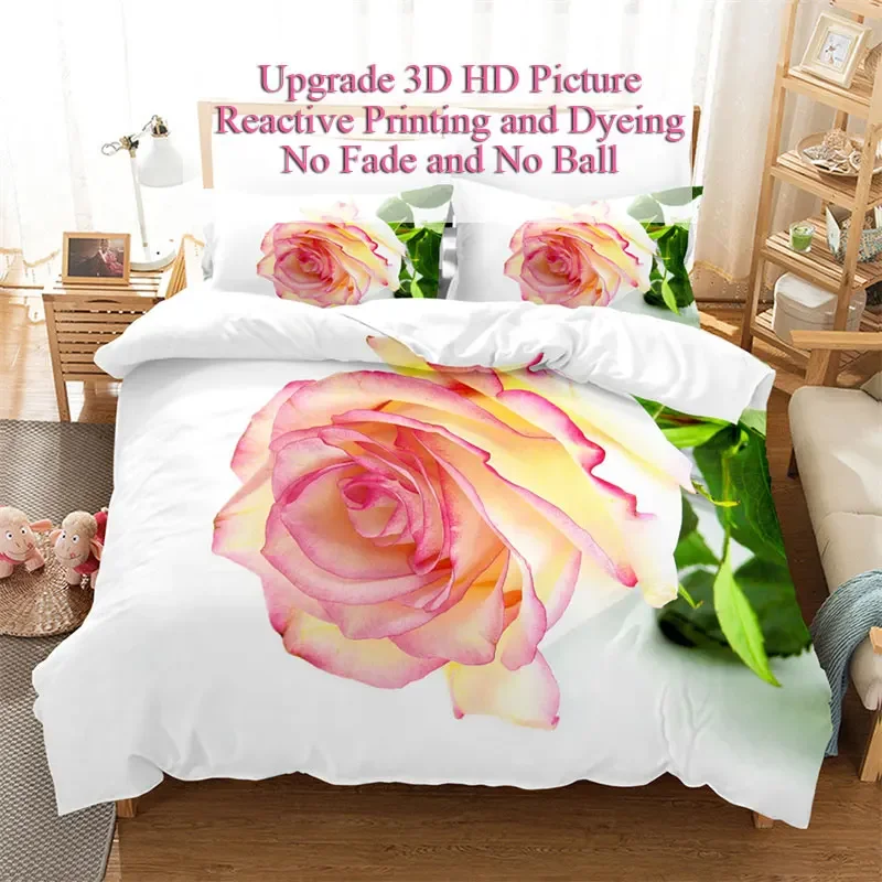 Pink Rose Duvet Cover Set for Single Double Bed 220x240 Flower Quilt Cover with Pillowcase Queen Size Bedding Sets 3PCS 2PCS New