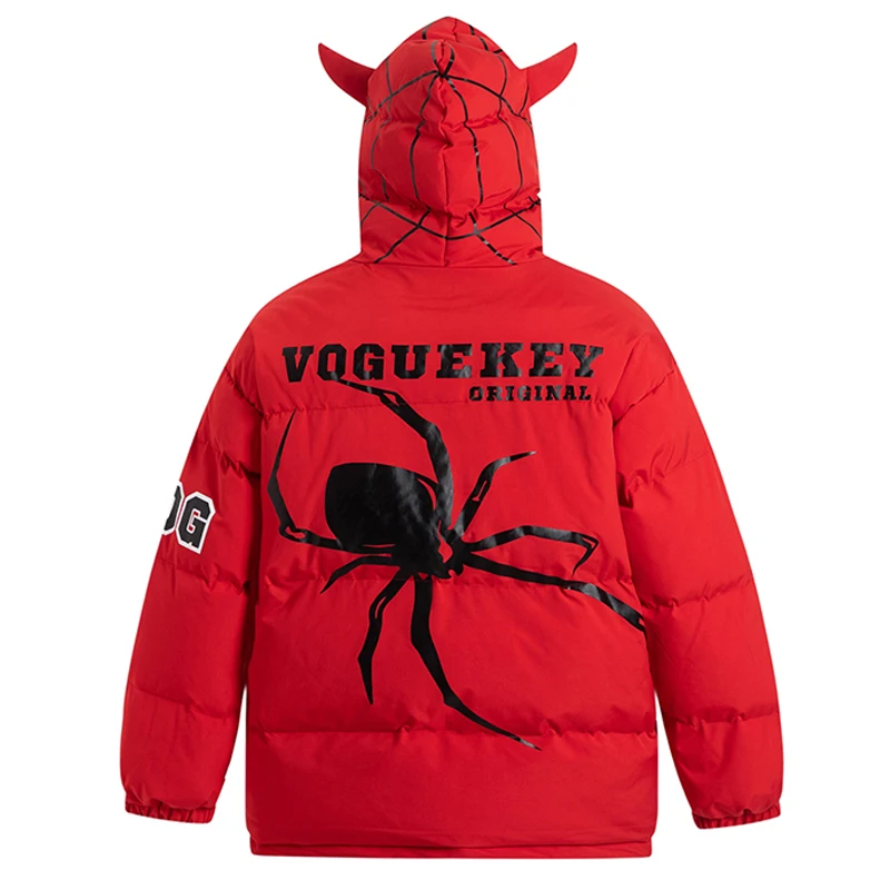 Little Devil Jaqueta acolchoada com máscara, bordado crânio, bolha casaco, Parkas com capuz, jaqueta casual Puffer, streetwear, na moda, retro, Y2K