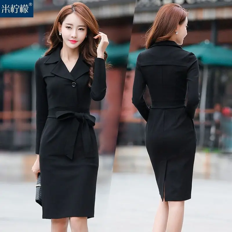 2023 Spring and Autumn New Female Long Sleeve Dress Mid-Length Elegant Slim Slimming Sheath Skirt Fashion Waist-Controlled Skirt