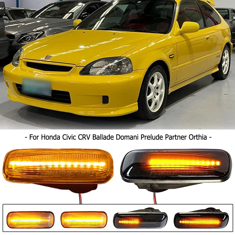 2Pcs Dynamic LED Side Marker Lights Turn Signal Indicator Car Accessories For Honda Civic EK 2/3/4dr Ballade CRV Prelude 95-99