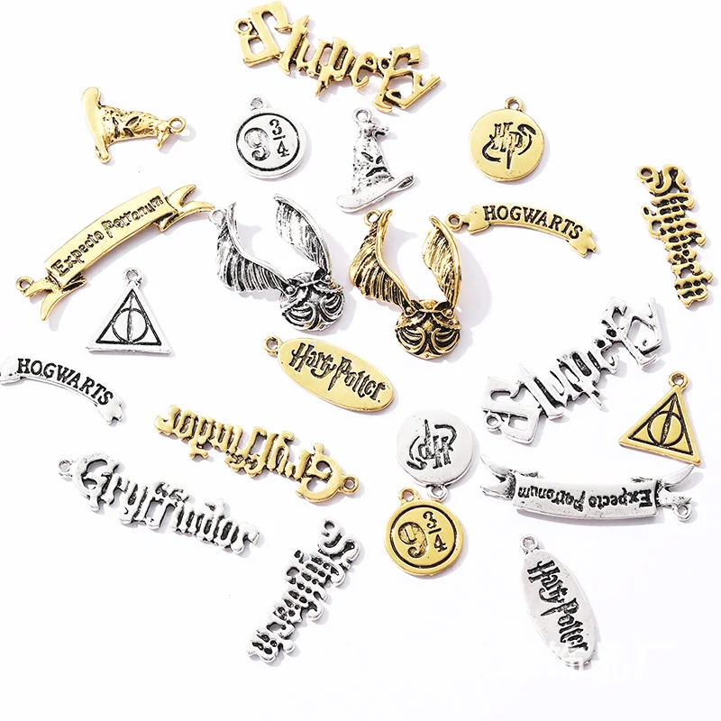 Lot of 10 Silver Tone HP Charms: 9 3/4 Wing Magic School Pendant for DIY Jewelry