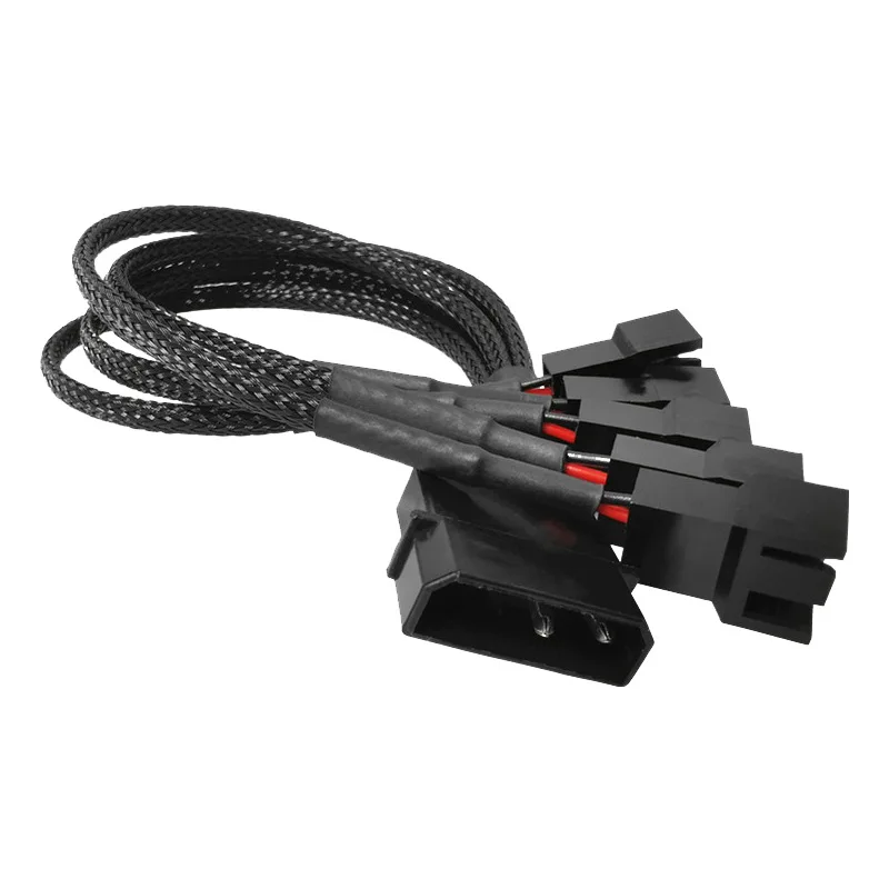 Computer Case Power Supply Large 4P to Small 4Pin/3Pin Cooling Fan Adapter Cable 12V with Netting for PC Hardware Connection