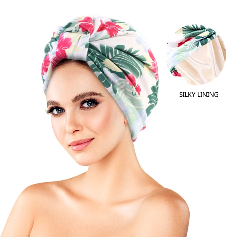 Floral Printed Turban Hat For Women Muslim Hijab Chemo Cancer Cap Islamic Hair Loss Hat Head Scarf Satin Liner Inner Cap Arab