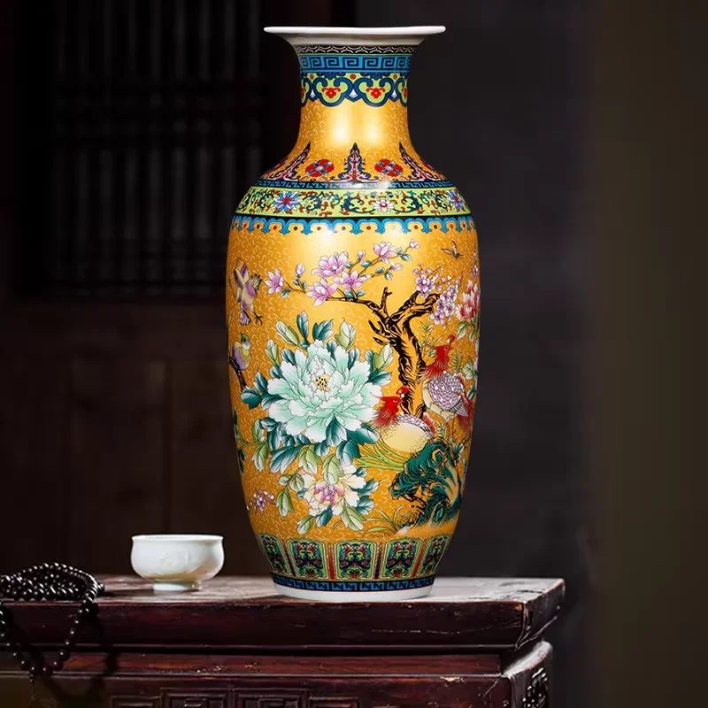 Jingdezhen-Enamel Colored Vases, Ceramic Decorative Vase, Porcelain, Antique Office Furniture, Ornaments Articles, Vase Crafts
