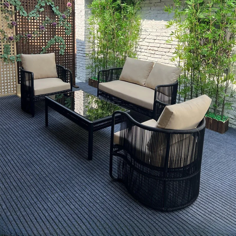 

Outdoor rattan sofa hotel courtyard sofa coffee table combination garden balcony new Chinese anti-corrosion and anti-rust