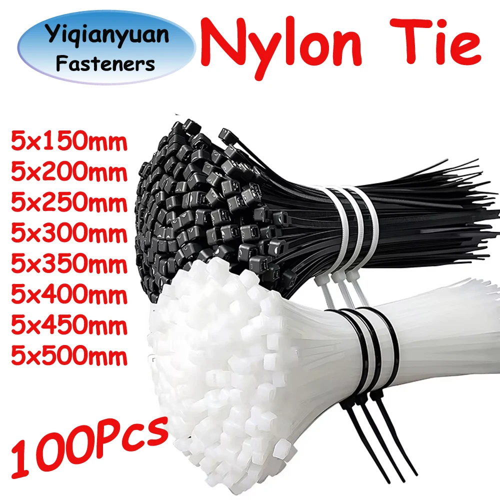 100 قطعة ربطة كابل مرساة بلاستيكية مع نايلون ذاتي القفل لإصلاح سلك التعادل باللون الأسود والأبيض