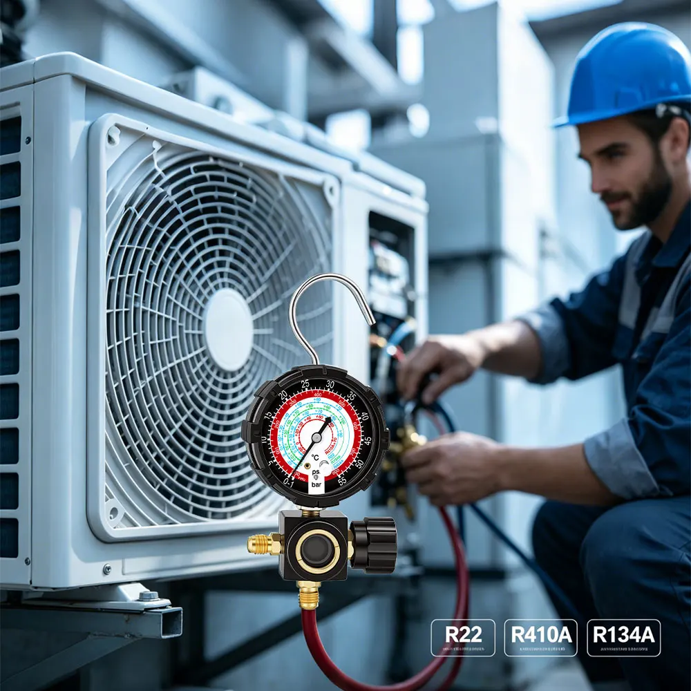 NEUES Einzel-Manometer, Klimaanlagen-Manometer mit klarer Skala, passend für Kältemittel R410A R22 R134A R404A – Detail 7