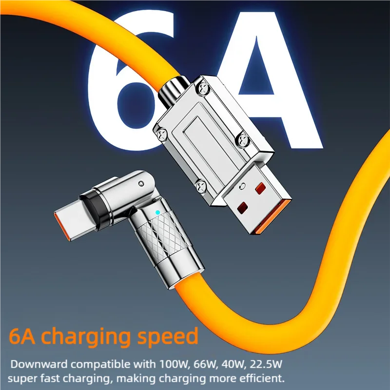 120W Fast Charging USB C to Type C Cable 360° Rotatable Silicone Cord for iPhone/huawei/xiaomi 1/2M Data Line with LED Indicator