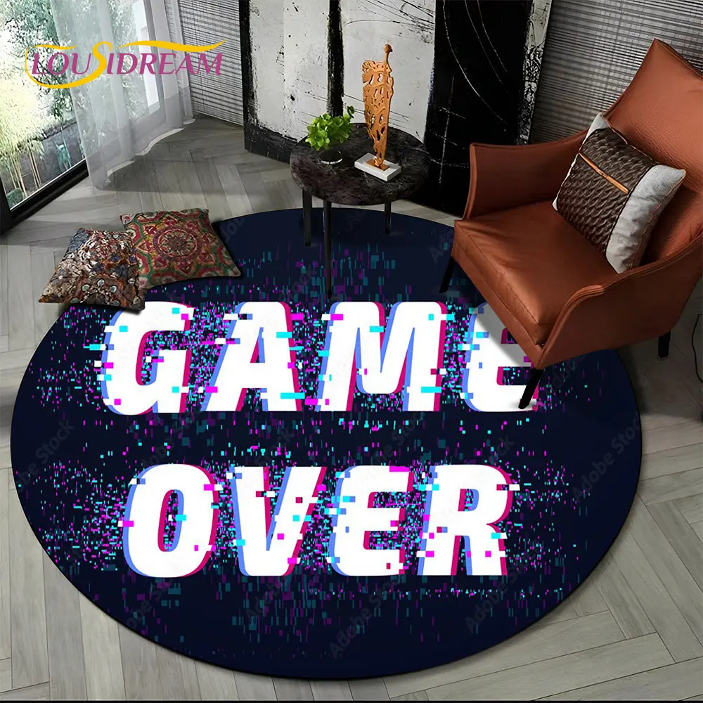 3D Game Over Cartoon Game Gamer  Round Area Rug,Carpet for Living Room Children's Bedroom Sofa Playroom Decor,Non-slip Floor Mat