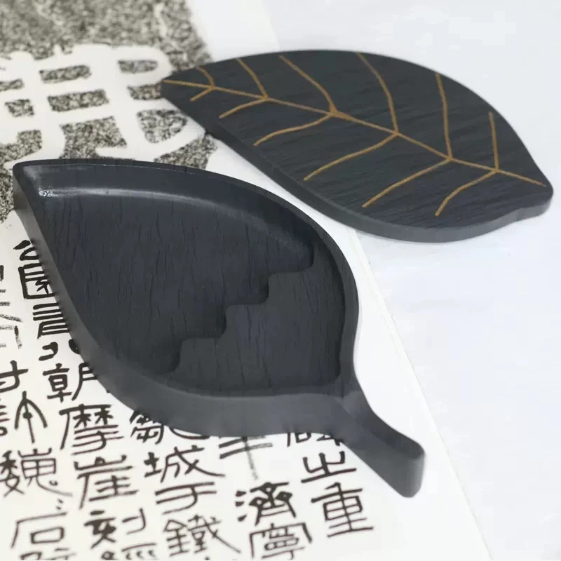 Multifunctional Leaf Pattern Inkstone Brush Pen Holder Rest For Chinese Calligraphy Regular Script Painting Drawing Art Supplies