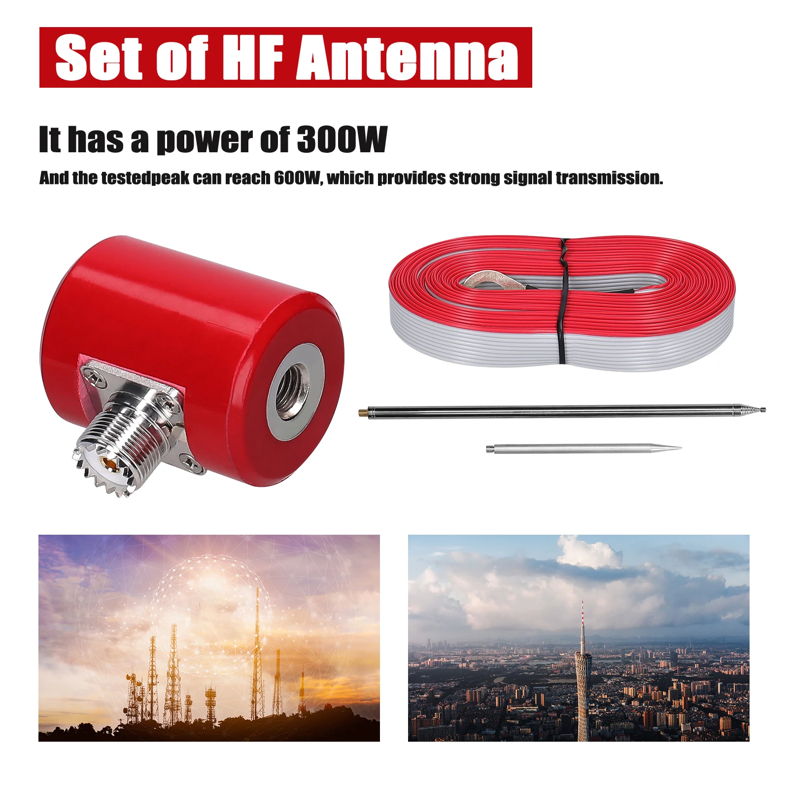 1/4 Wavelength 5M/16.4FT QRP Antenna Set 14M-30MHz Band 300W-600W Withstand Power Stainless Steel HF Antenna for USDX Radio