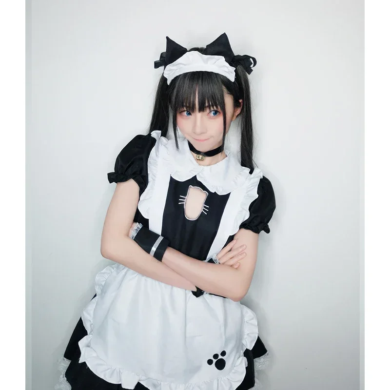 A S-4xl black white cat maid outfit Sexy Lolita Anime cute soft girl maid uniform appetite set stage waiter costumes