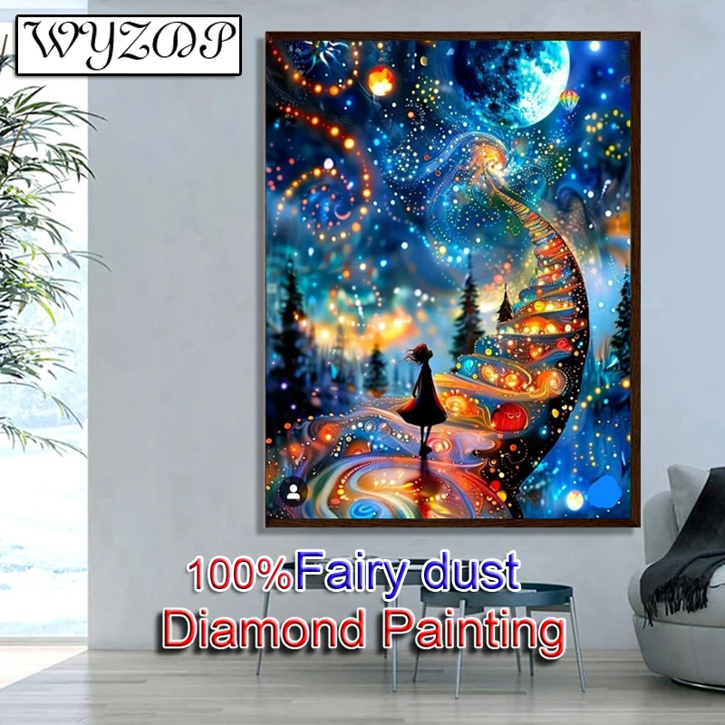

WYZDP 100% сказочная пыль, наборы алмазной живописи, лестница, квадратная Алмазная вышивка, пейзаж, кристалл, алмазное искусство, полный сказочный пыль, декор