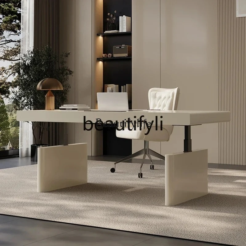 

Italian minimalist electric intelligent lifting solid wood desk desk light luxury computer desk6005