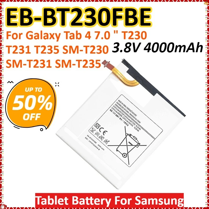 

EB-BT230FBE 3.8V 4000mAh Tablet Battery For Samsung Galaxy Tab 4 7.0 " T230 T231 T235 SM-T230 SM-T231 SM-T235 High Quality