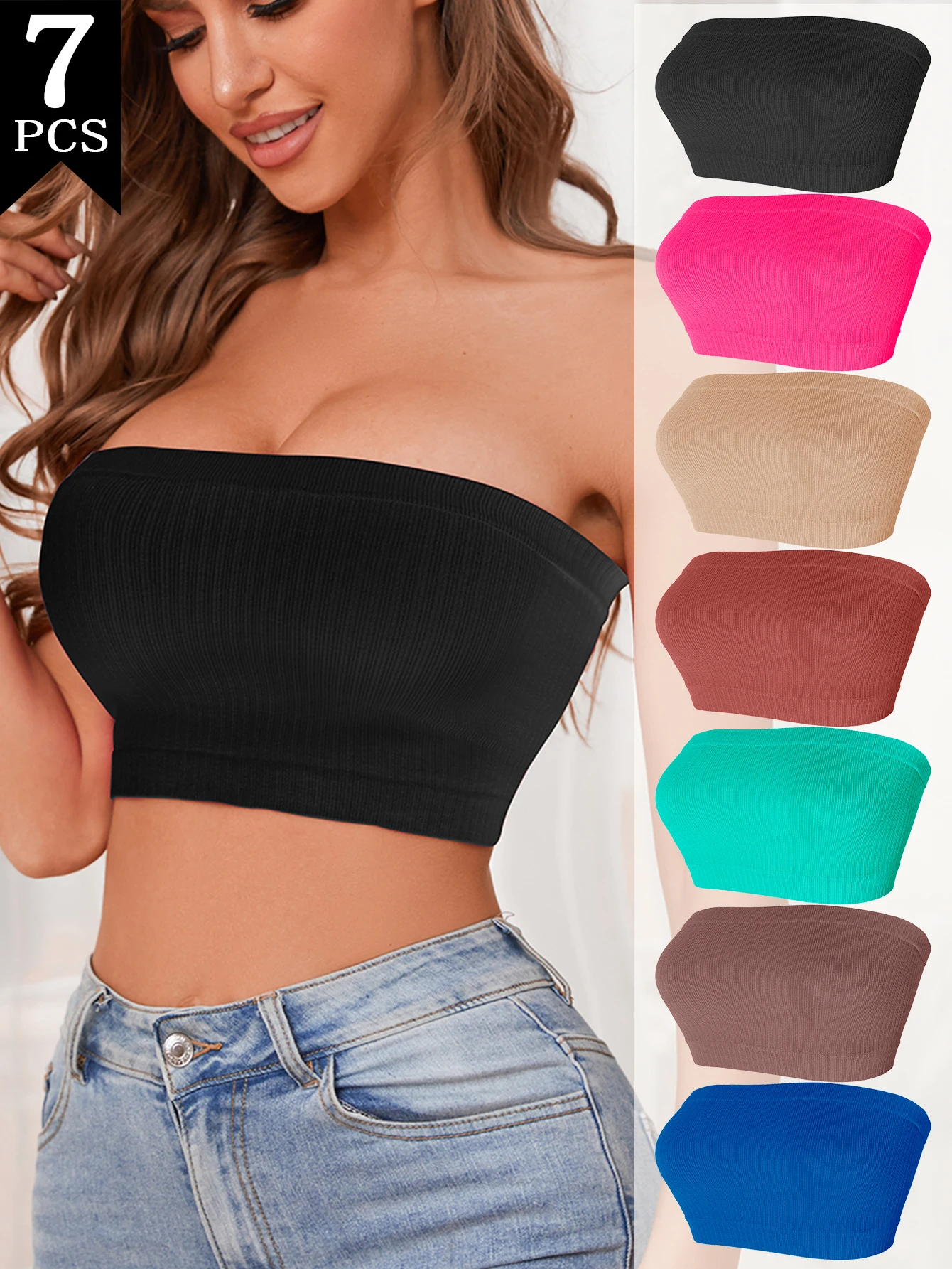 

Женское нижнее белье из 3 предметов, грудь без бретелек, чтобы предотвратить экспозицию и носить разноцветные однотонные бюстгальтеры на груди.