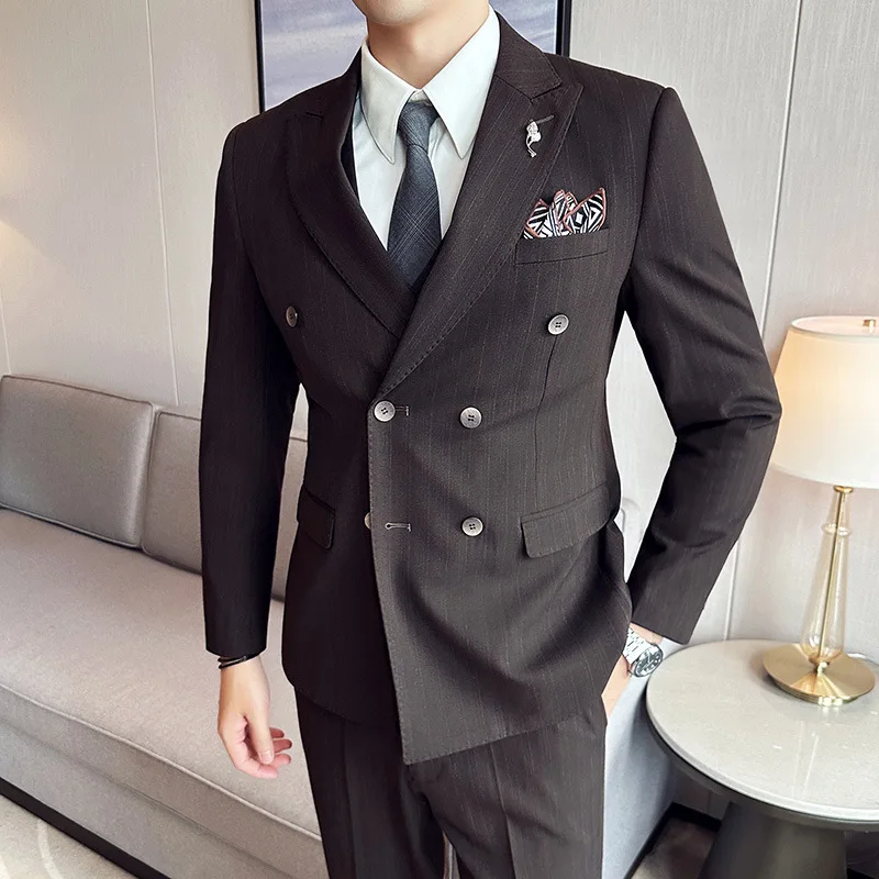 7127 Men's business dark pattern three-piece suit