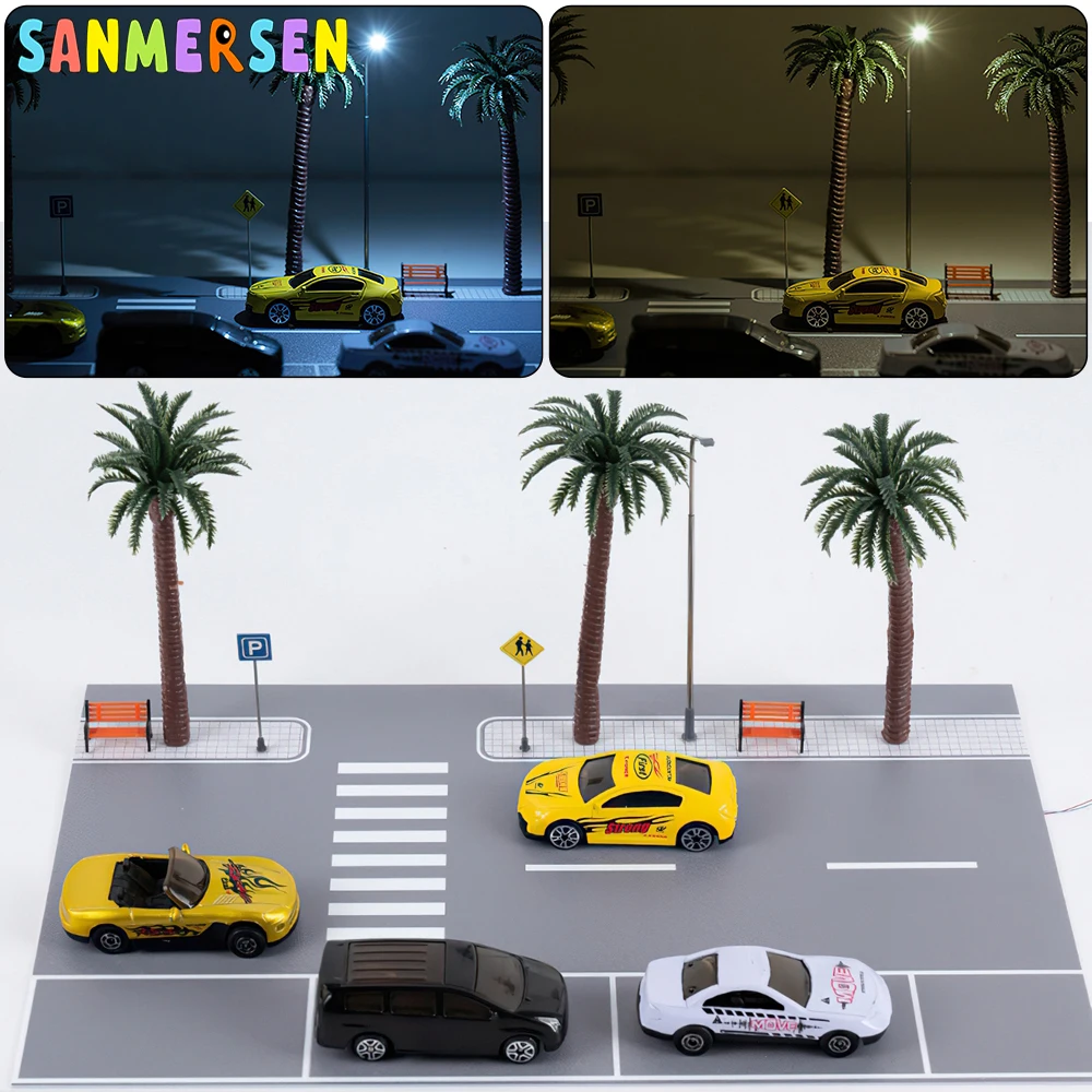 

1:64 Car Garage Model LED Lighting Car Parking Lot With Lamp Street Lights Model Railway City Road Display Scene Model Toy Set