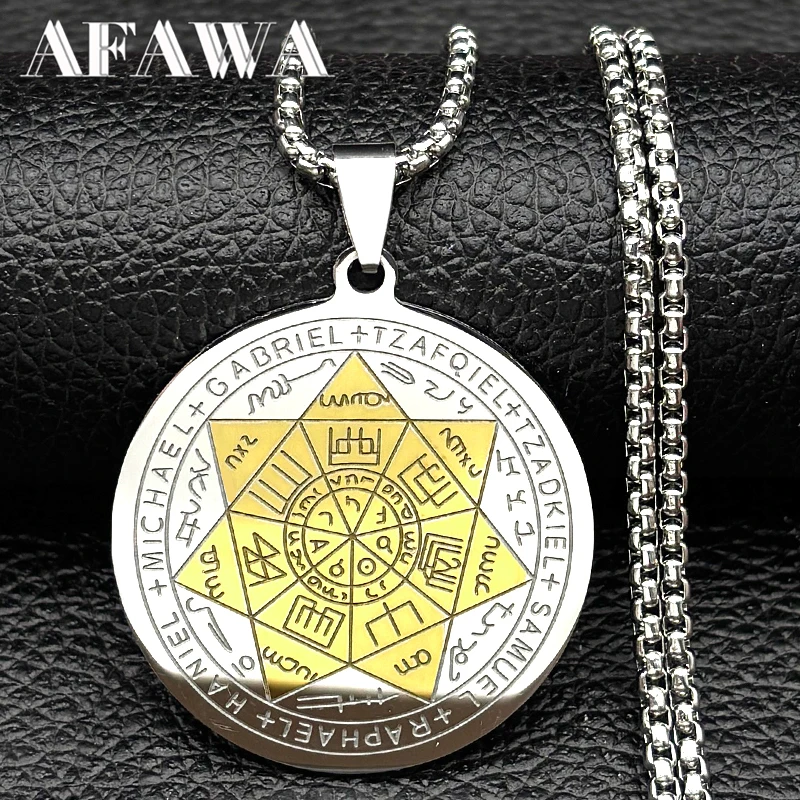 

Christian Seven Archangels Medal Angel Pendant Necklace for Women Men Stainless Steel Seal of Solomon Amulet Chain Jewelry Gift