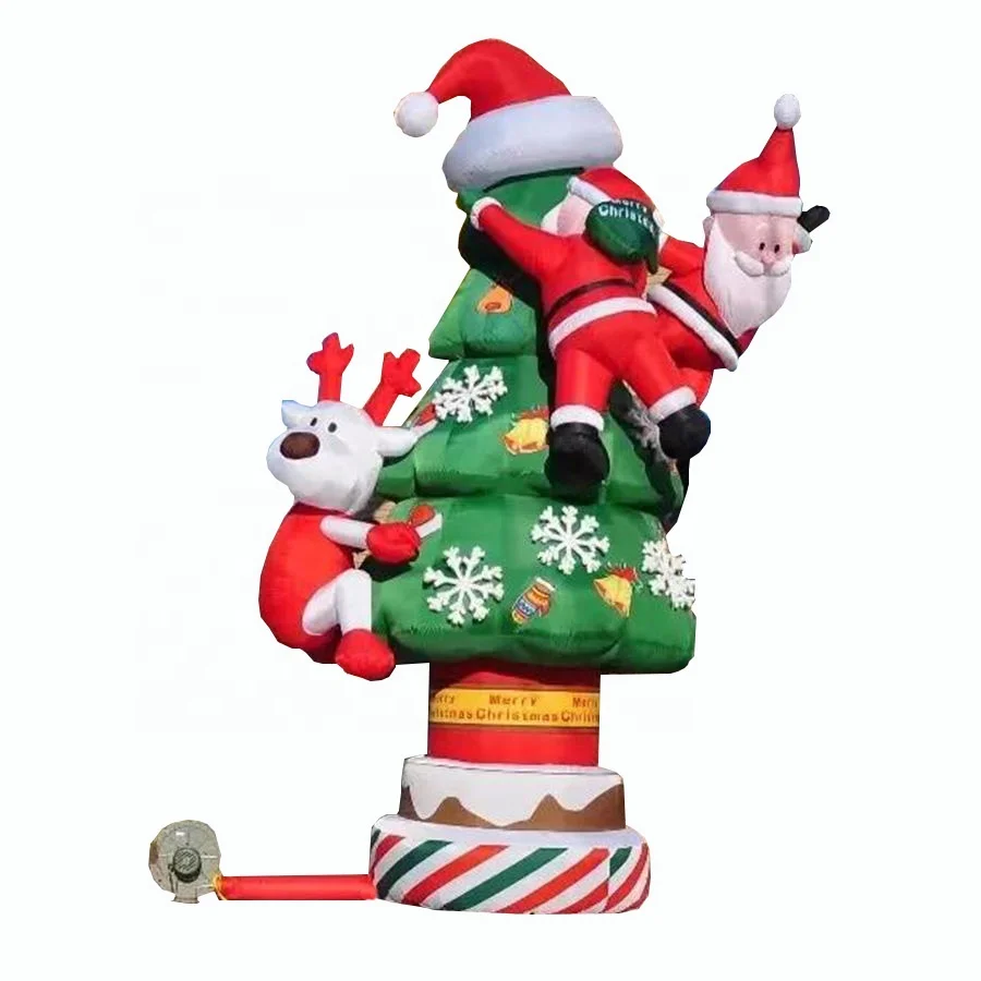 Christmas Inflatable Pine Tree with Climbing Santa & Air Blower Outdoor Yard Decoration for Holiday Parties & Events