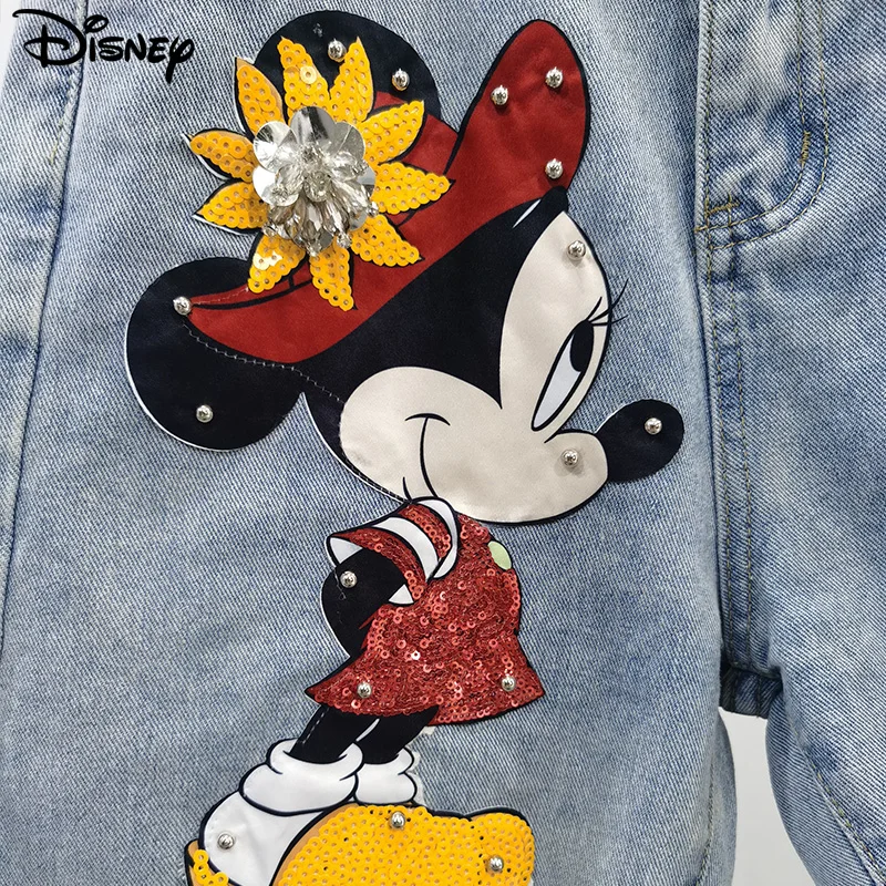 Disney New Arrival moda z najwyższej półki bawełniana damska haftowana koralikami z miki myszka letnia duże nieregularne z wysokim stanem