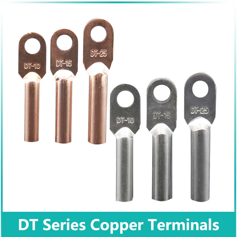 DT-10/16/25/35/50 Wire Crimp Connector Car Auto Copper Terminal Block Battery Cable Crimp Terminals Soldered Copper Crimp Lugs