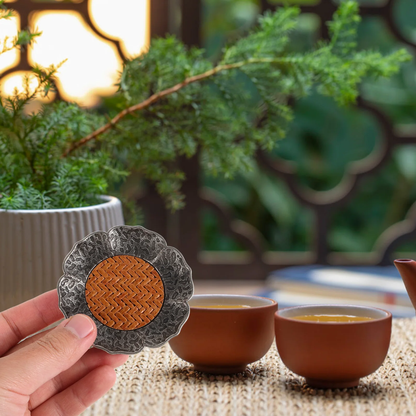 

Retro Chinese Coaster Set Decorative Saucer Coffee Tea Cup Mat Home Alloy Lotus Mats Kitchen Storage Holder Metal Vintage