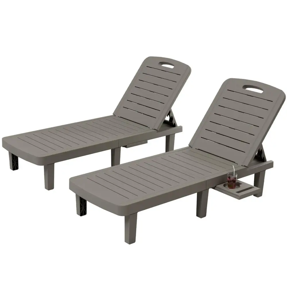 

Outdoor Lounge Chairs Set of 2, Resin Adjustable Backrest amp Side Table Oversized Heavy Duty Patio Reclining Lounger Seating f