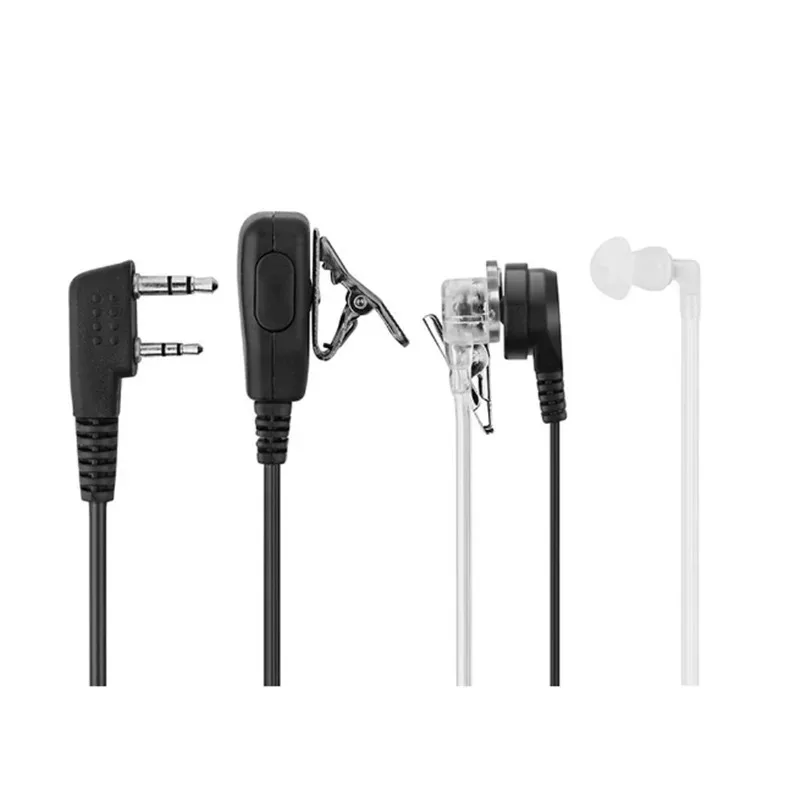 Walkie Talkie Headset untuk Transceiver tabung udara, Headphone PTT 2 Pin Radio earphone untuk Kenwood Baofeng UV 5R