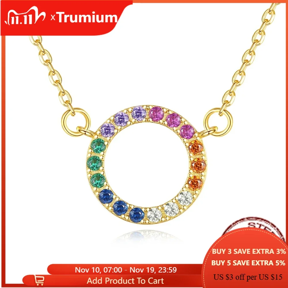 

Trumium S925 Necklaces for Women Circle Shape Multi-color Rainbow Cubic Zircon 925 Sterling Silver Fine Jewelry Gift Bijoux