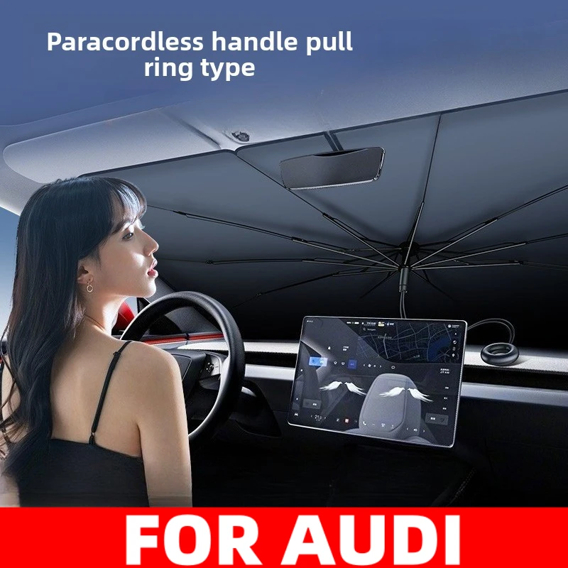 

FOR AUDI Car Sunshade Umbrella Windshield Folding Front Parasol Umbrella Type Sun Shade Car sunshade pull ring