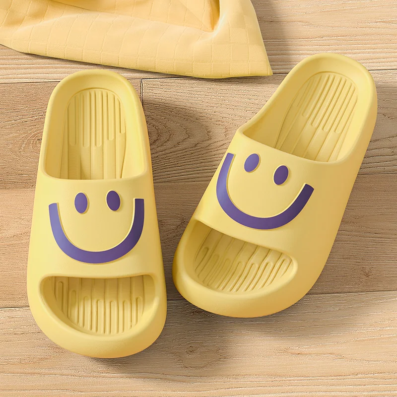 Smiley Face Slippers Women Men Thick Platform EVA Cloud Shoes Soft Pillow Cushion Non-Slip Bathroom Shower Indoor Bedroom Slides