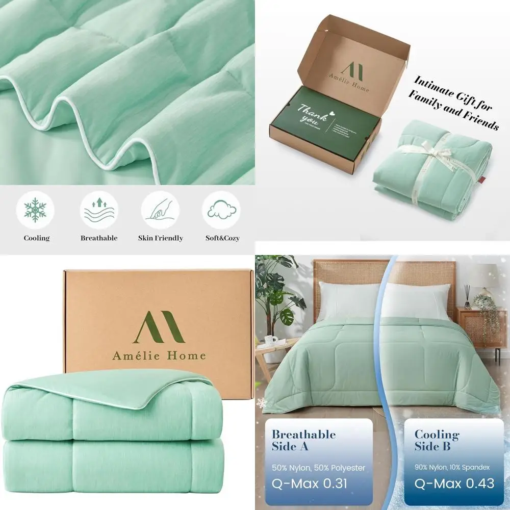 

Двустороннее охлаждающее одеяло Twin Size, дышащее одеяло для тех, кто потеет во сне, 68 x 90, цвет мятно-зеленый меланж