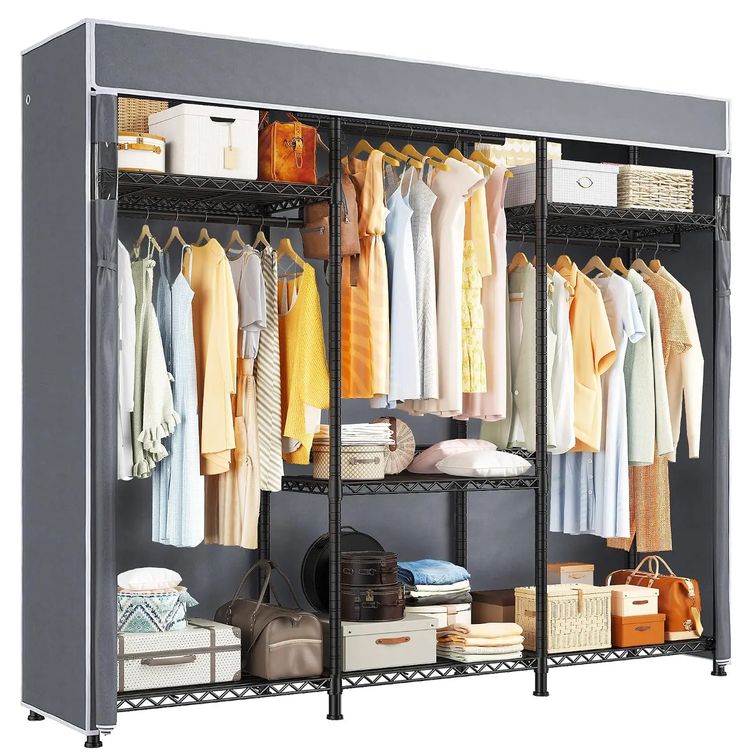 Heavy Duty Portable Clothes Rack with Cover 3 Rods 800LBS Load Capacity, Customized