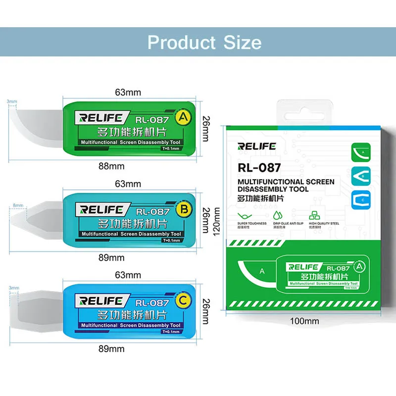 RELIFE RL-087 3 in 1 Multi-function Disassembly Blade for Mobile Phone Screen Curved Screen Edge Dismantling Piece Repair