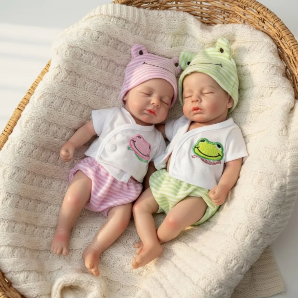 AnjoDoll 33CM Loulou Meisjes Reborn Pop met Open Mond, Geschilderd, Volledig Lichaam van Zachte Siliconen, Realistische Pop van Siliconen met Echt